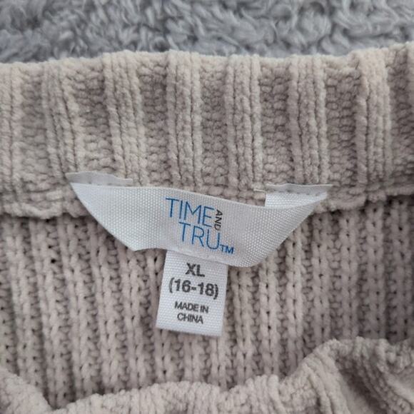 Time and Tru Women's Crewneck Chenille Sweater with Long Sleeves XL Tan & White - Picture 5 of 8